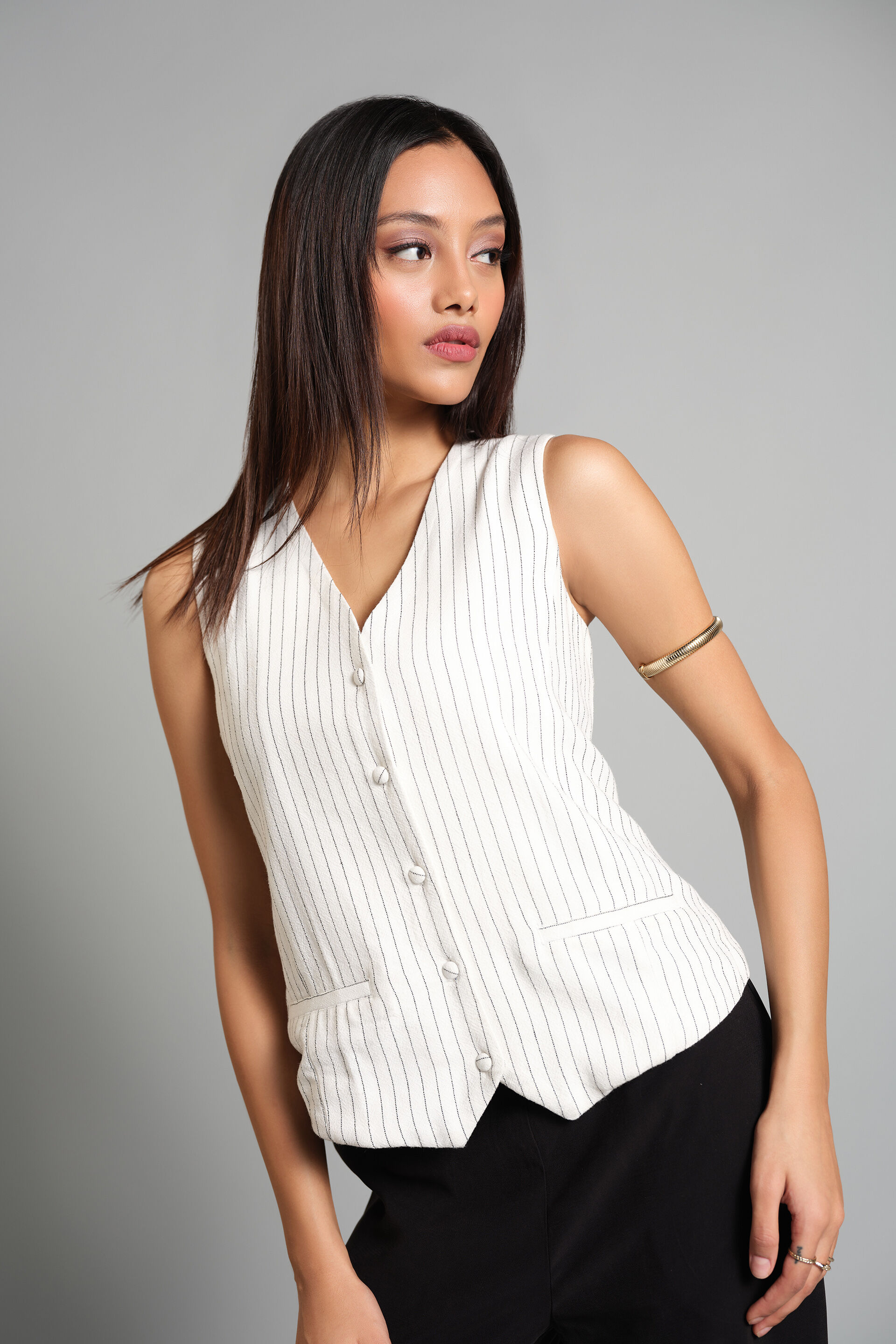 Pin-striped Waistcoat, White, image 4